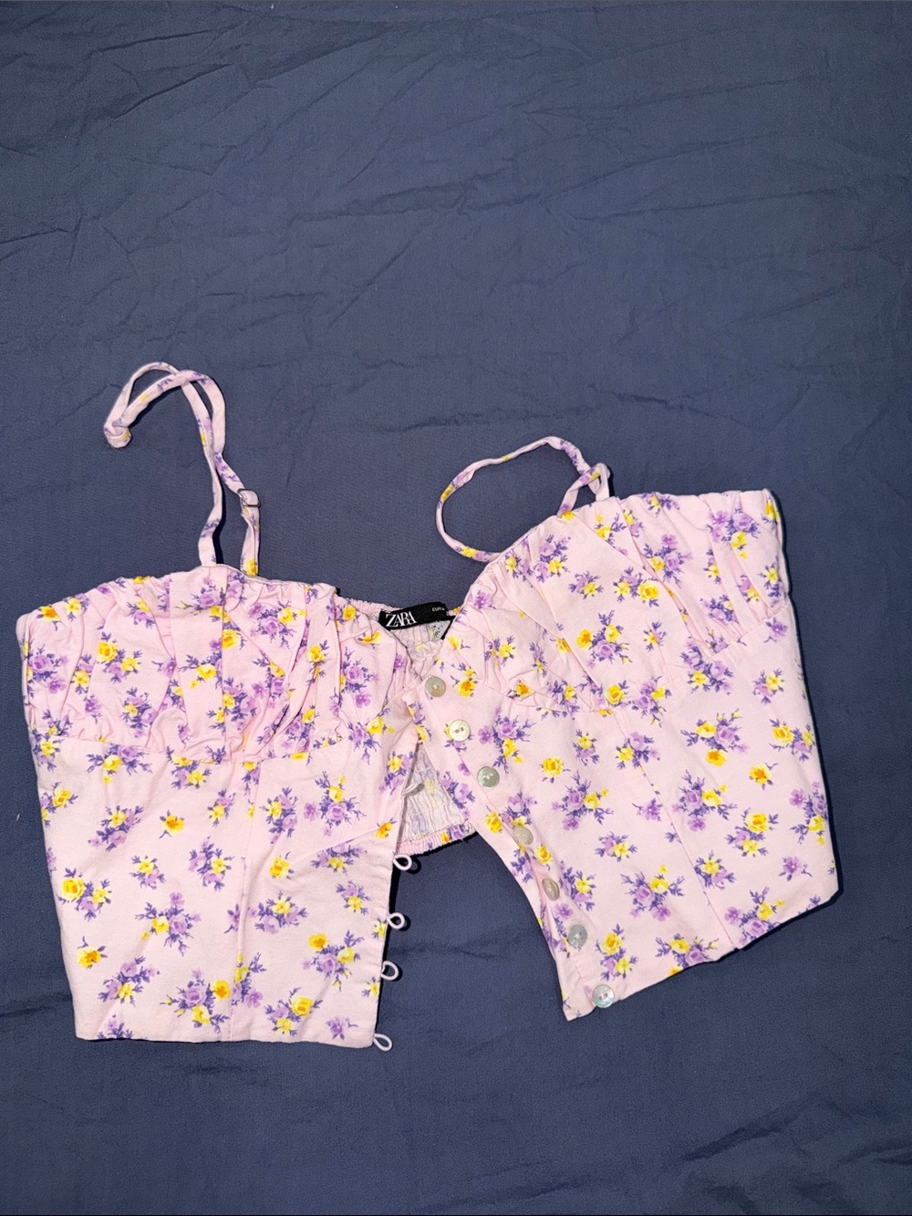NEVER WORN !! Zara Lilac Floral Corset Top with Yellow Accents